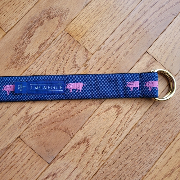 J. McLaughlin Belt D-Ring Embroidered Blue Pink Pig Women's Large 1.5" - Picture 4 of 7